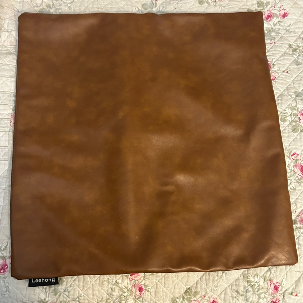 2 Cognac Brown faux Leather 20x20 pillow Covers hidden zipper BOHO western
